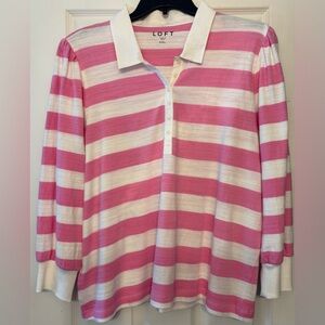 LOFT Pink and White Striped Long Sleeve Top